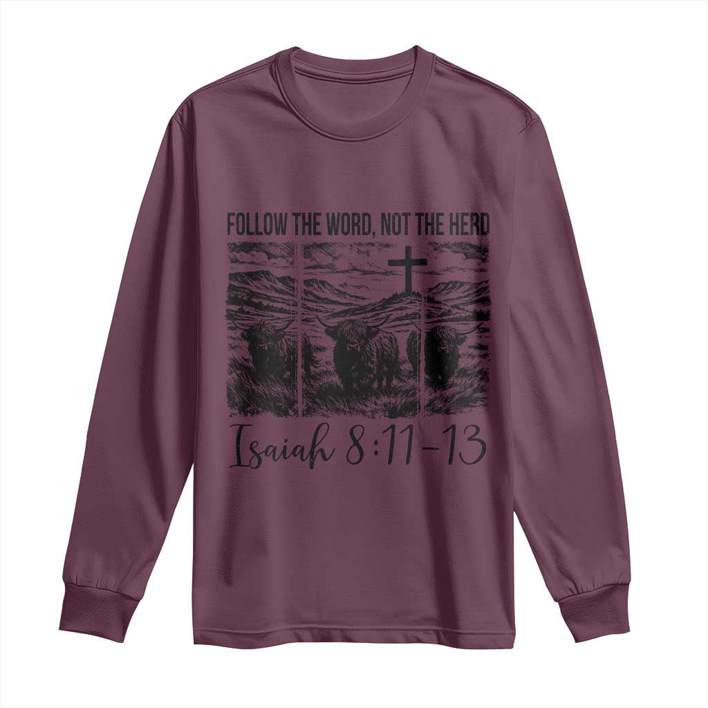 Follow the Word Not The Herd Long Sleeve Shirt Vintage Bible Verse Christian Country Highland Cow Boho - Wonder Print Shop