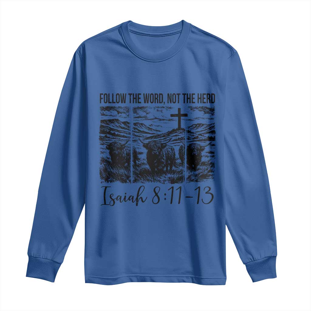 Follow the Word Not The Herd Long Sleeve Shirt Vintage Bible Verse Christian Country Highland Cow Boho - Wonder Print Shop