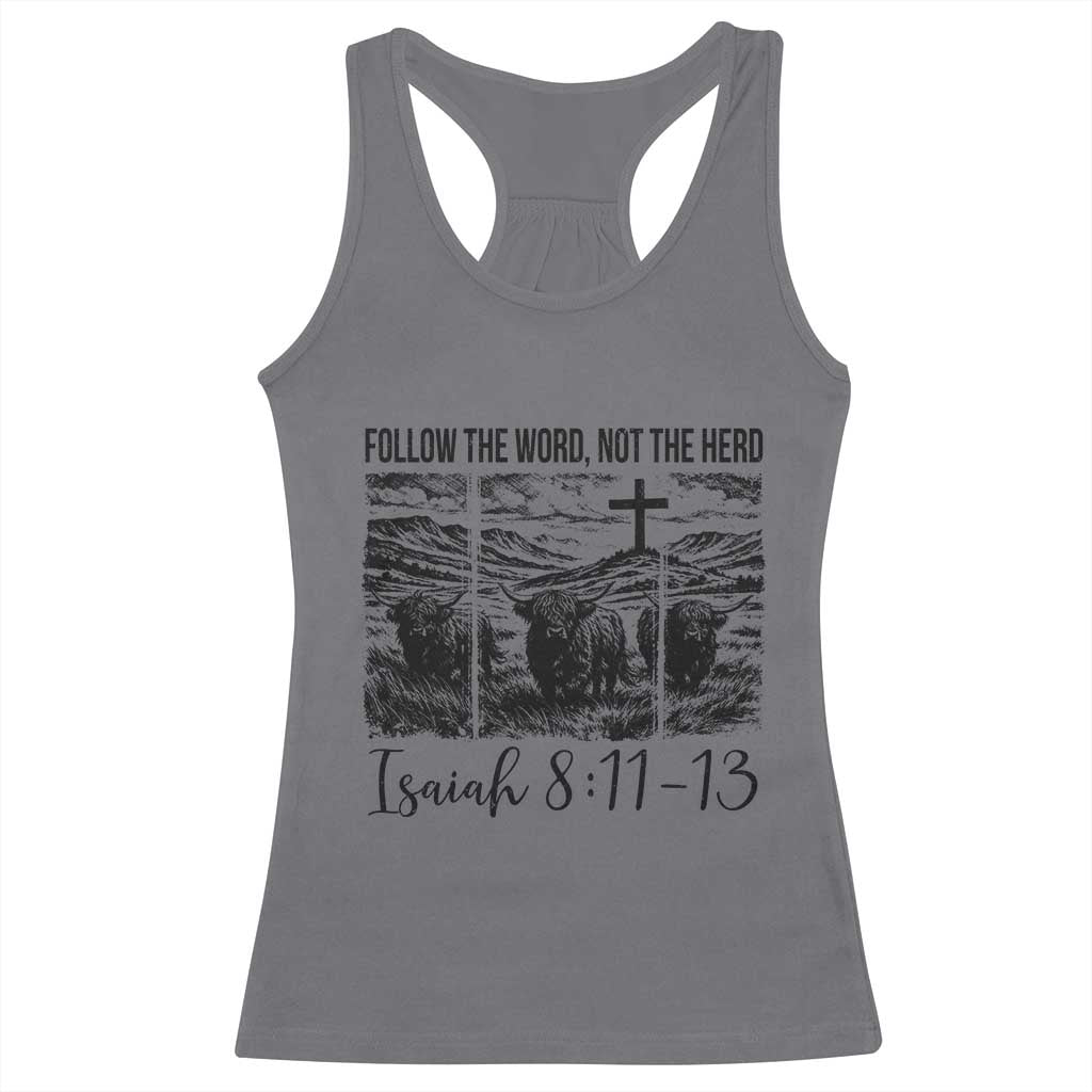 Follow the Word Not The Herd Racerback Tank Top Vintage Bible Verse Christian Country Highland Cow Boho - Wonder Print Shop