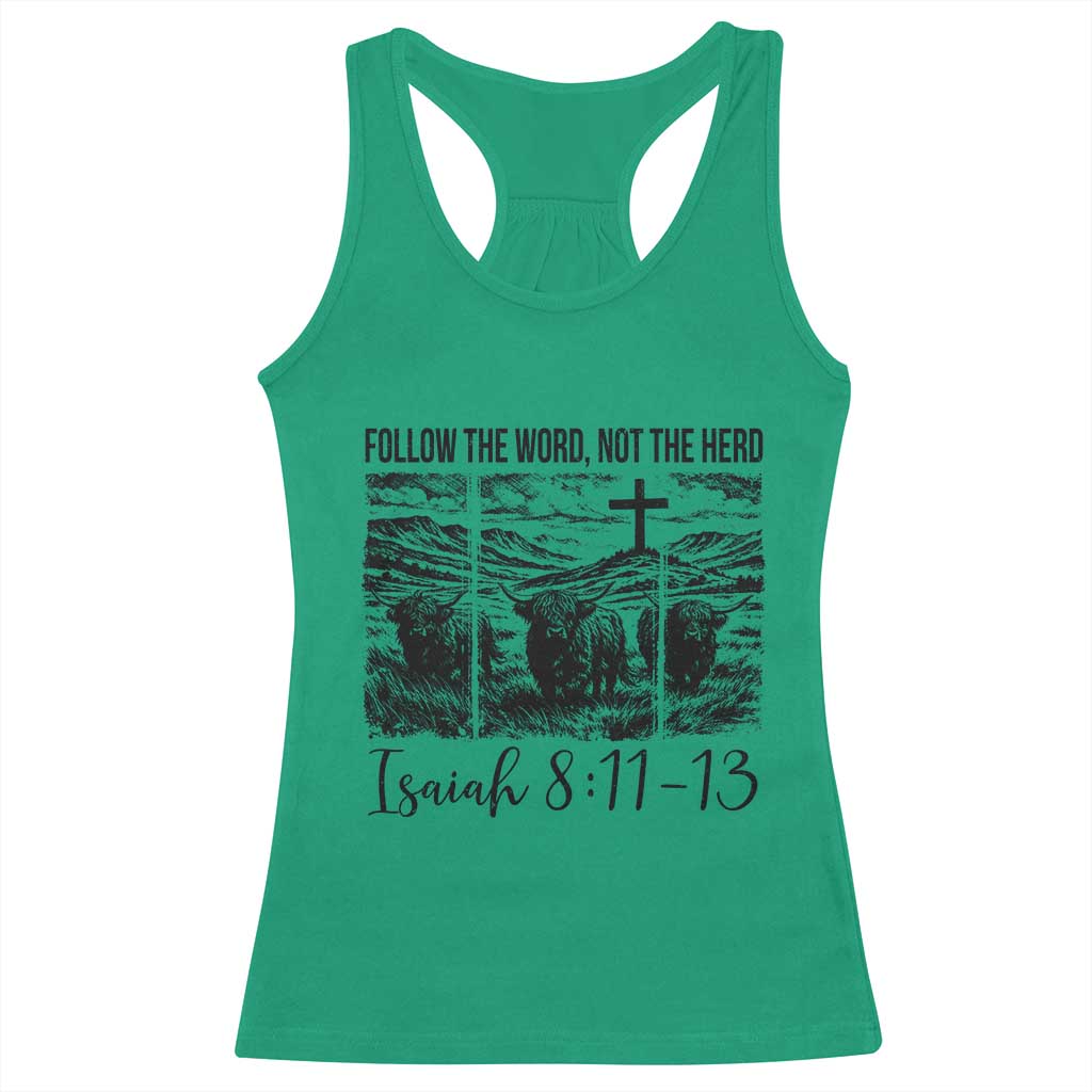 Follow the Word Not The Herd Racerback Tank Top Vintage Bible Verse Christian Country Highland Cow Boho - Wonder Print Shop