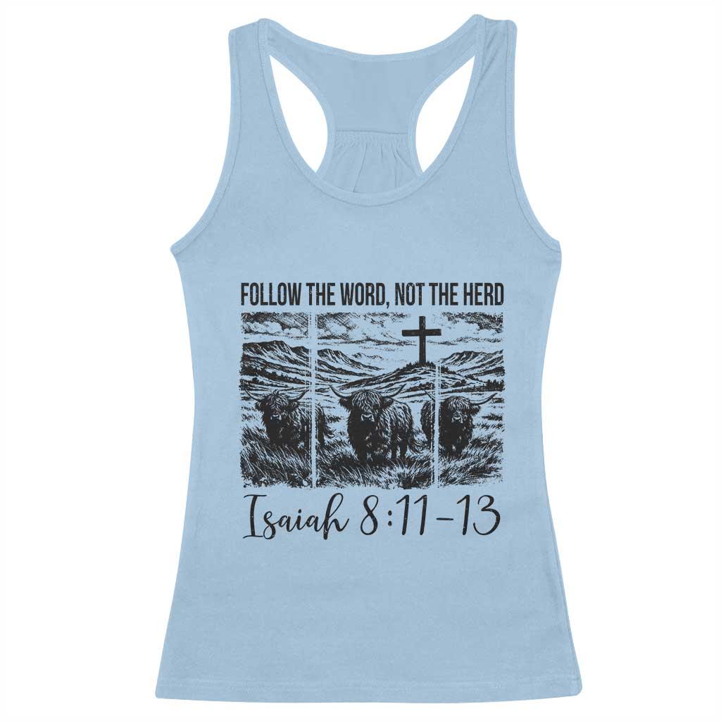 Follow the Word Not The Herd Racerback Tank Top Vintage Bible Verse Christian Country Highland Cow Boho - Wonder Print Shop