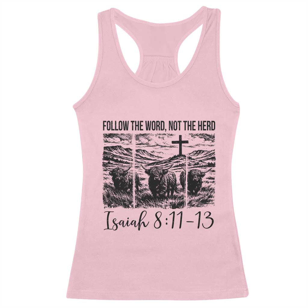 Follow the Word Not The Herd Racerback Tank Top Vintage Bible Verse Christian Country Highland Cow Boho - Wonder Print Shop