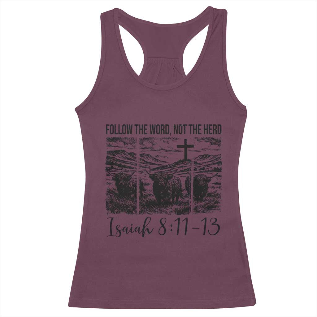 Follow the Word Not The Herd Racerback Tank Top Vintage Bible Verse Christian Country Highland Cow Boho - Wonder Print Shop