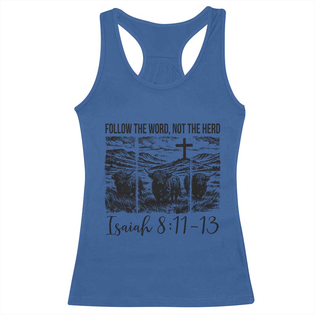 Follow the Word Not The Herd Racerback Tank Top Vintage Bible Verse Christian Country Highland Cow Boho - Wonder Print Shop