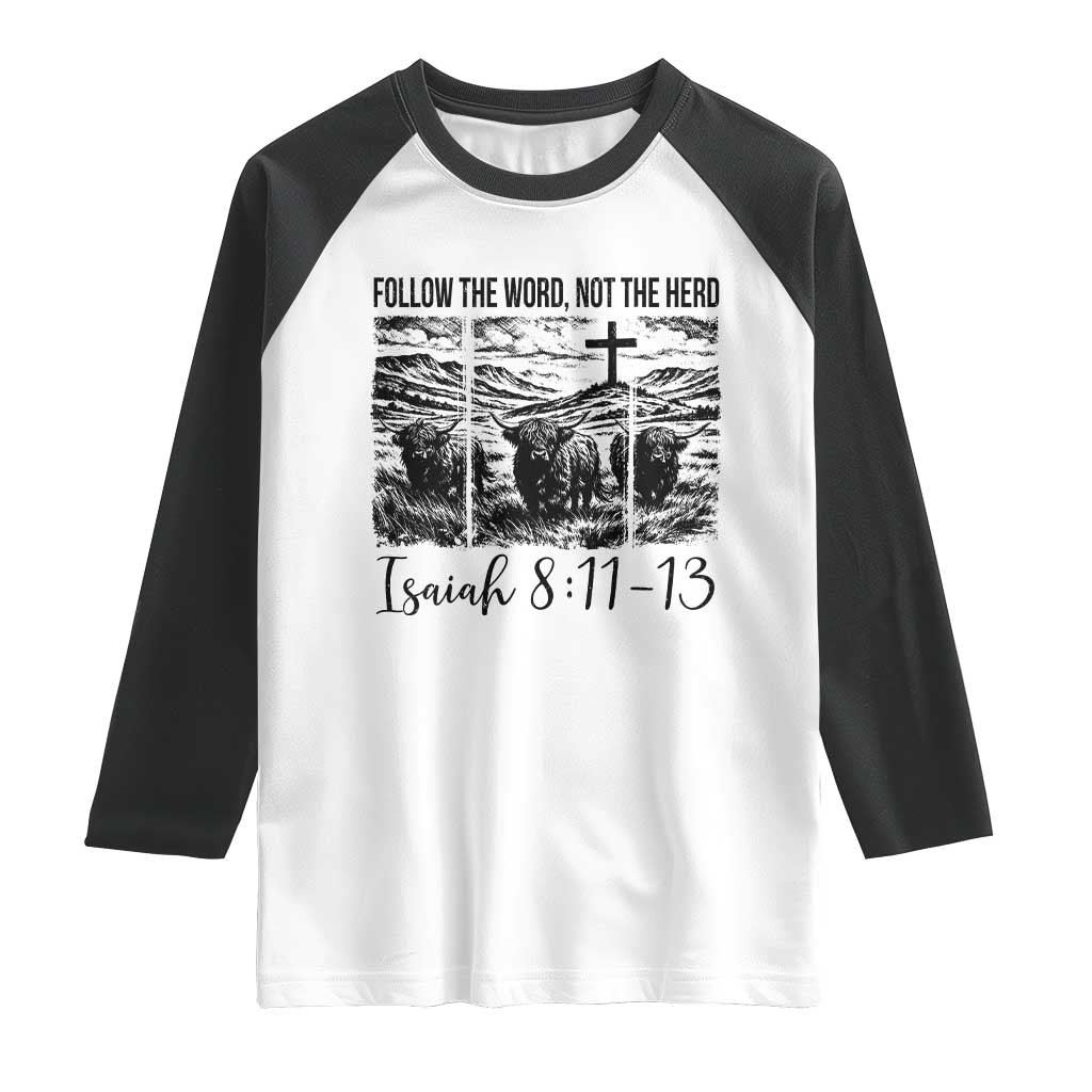 Follow the Word Not The Herd Raglan Shirt Vintage Bible Verse Christian Country Highland Cow Boho - Wonder Print Shop