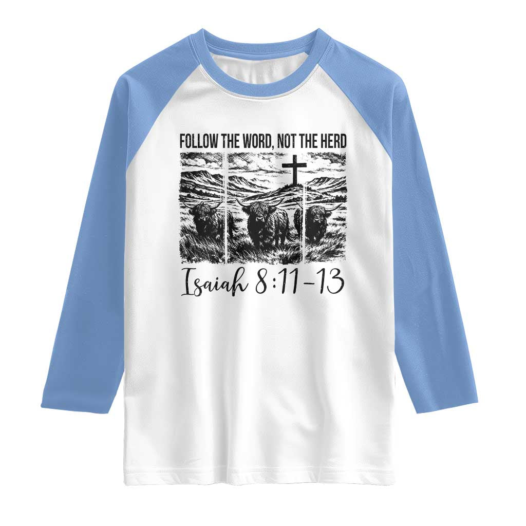 Follow the Word Not The Herd Raglan Shirt Vintage Bible Verse Christian Country Highland Cow Boho - Wonder Print Shop