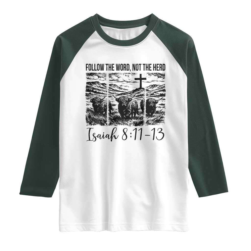 Follow the Word Not The Herd Raglan Shirt Vintage Bible Verse Christian Country Highland Cow Boho - Wonder Print Shop