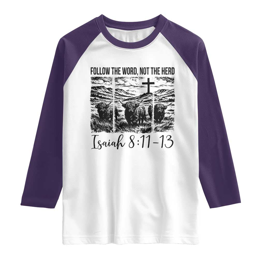 Follow the Word Not The Herd Raglan Shirt Vintage Bible Verse Christian Country Highland Cow Boho - Wonder Print Shop