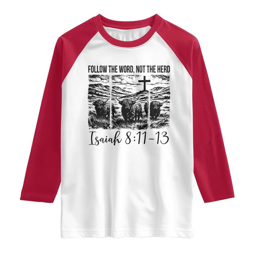 Follow the Word Not The Herd Raglan Shirt Vintage Bible Verse Christian Country Highland Cow Boho - Wonder Print Shop