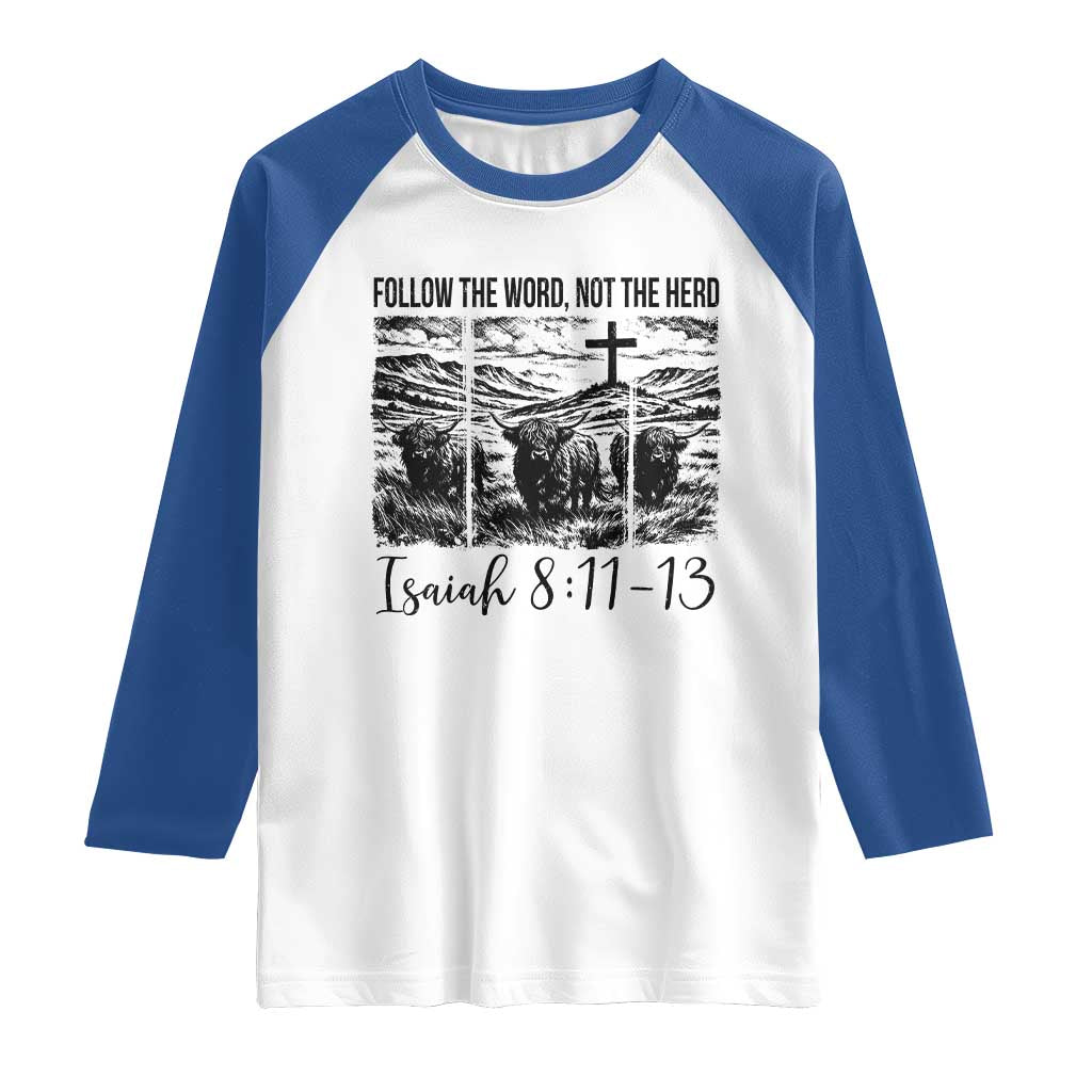 Follow the Word Not The Herd Raglan Shirt Vintage Bible Verse Christian Country Highland Cow Boho - Wonder Print Shop