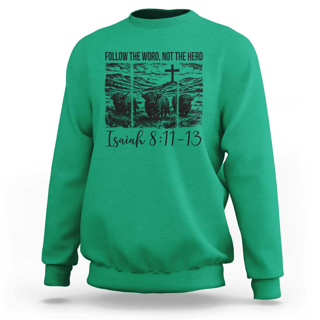 Follow the Word Not The Herd Sweatshirt Vintage Bible Verse Christian Country Highland Cow Boho - Wonder Print Shop