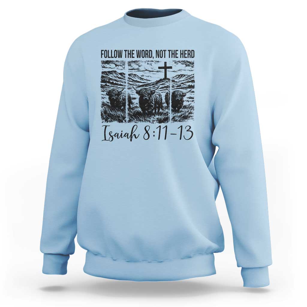 Follow the Word Not The Herd Sweatshirt Vintage Bible Verse Christian Country Highland Cow Boho - Wonder Print Shop