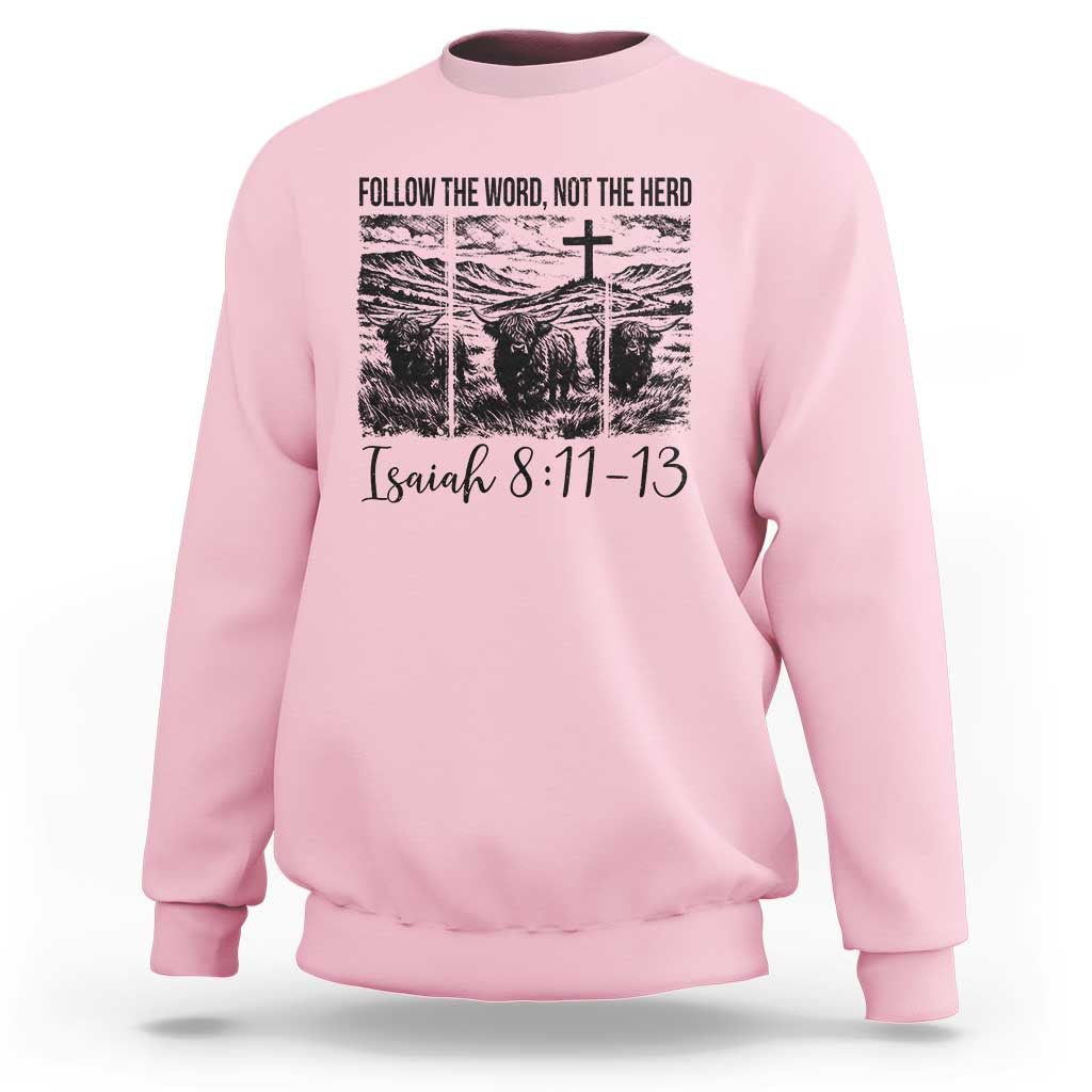 Follow the Word Not The Herd Sweatshirt Vintage Bible Verse Christian Country Highland Cow Boho - Wonder Print Shop