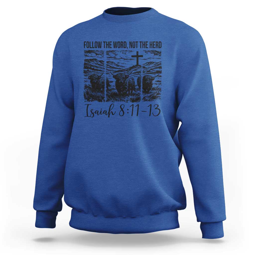 Follow the Word Not The Herd Sweatshirt Vintage Bible Verse Christian Country Highland Cow Boho - Wonder Print Shop