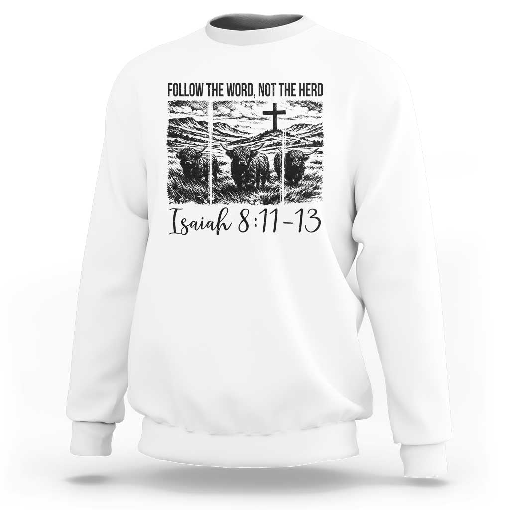 Follow the Word Not The Herd Sweatshirt Vintage Bible Verse Christian Country Highland Cow Boho - Wonder Print Shop