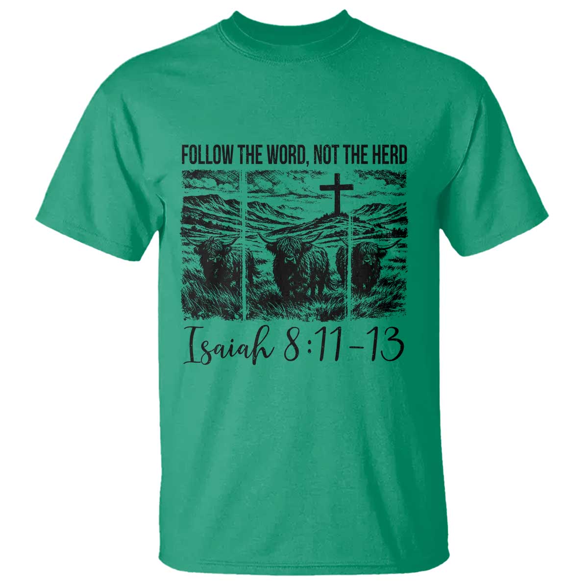 Follow the Word Not The Herd T Shirt Vintage Bible Verse Christian Country Highland Cow Boho - Wonder Print Shop