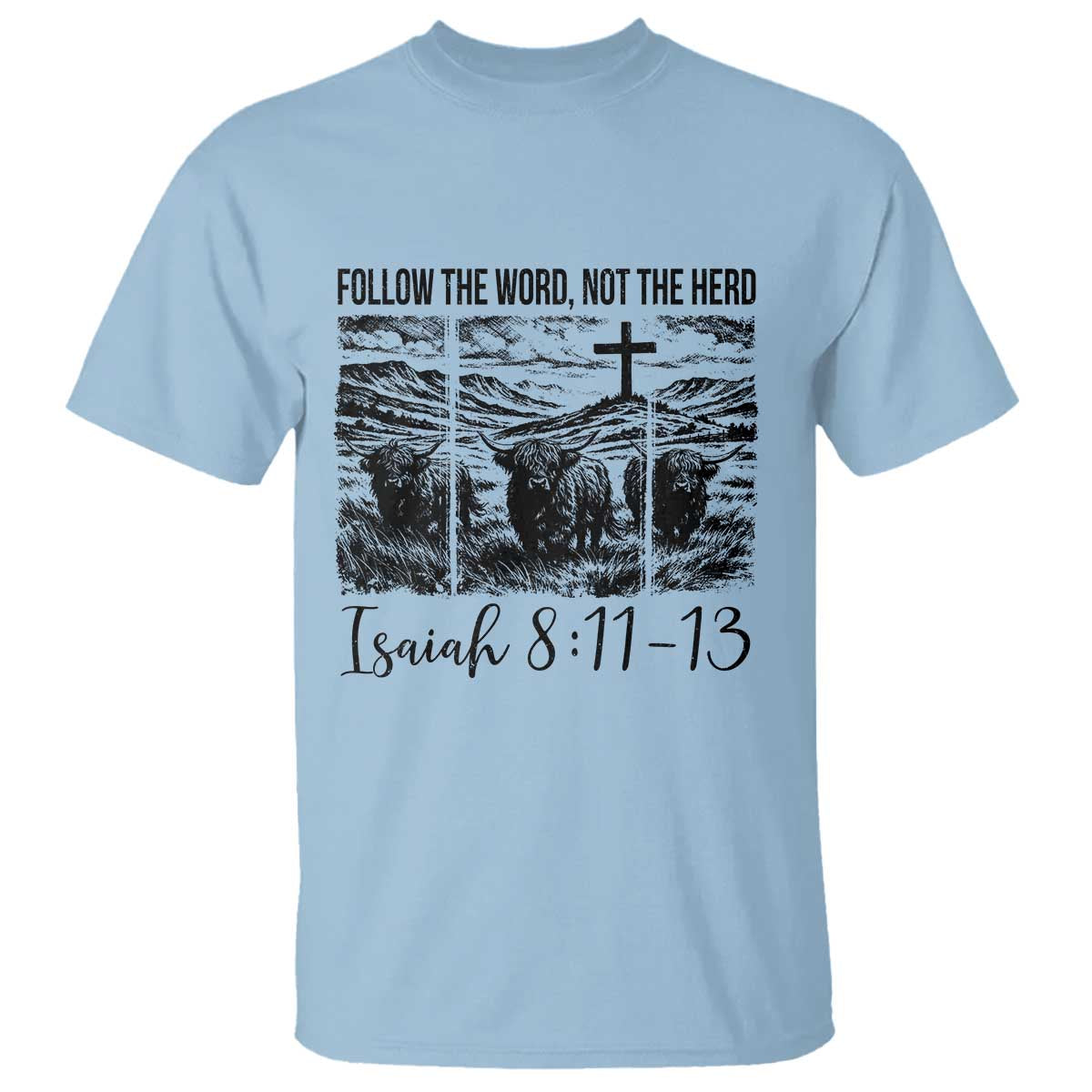Follow the Word Not The Herd T Shirt Vintage Bible Verse Christian Country Highland Cow Boho - Wonder Print Shop