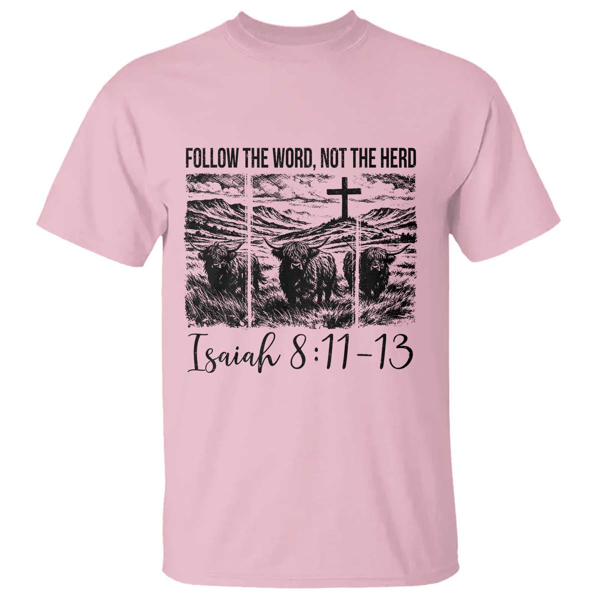 Follow the Word Not The Herd T Shirt Vintage Bible Verse Christian Country Highland Cow Boho - Wonder Print Shop