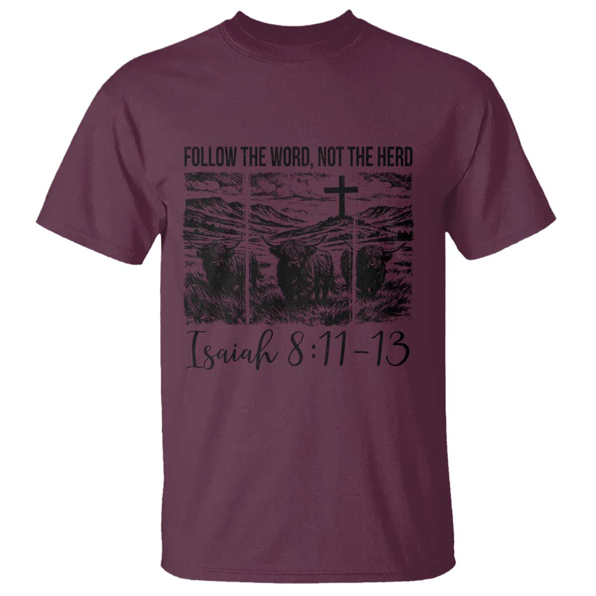 Follow the Word Not The Herd T Shirt Vintage Bible Verse Christian Country Highland Cow Boho - Wonder Print Shop