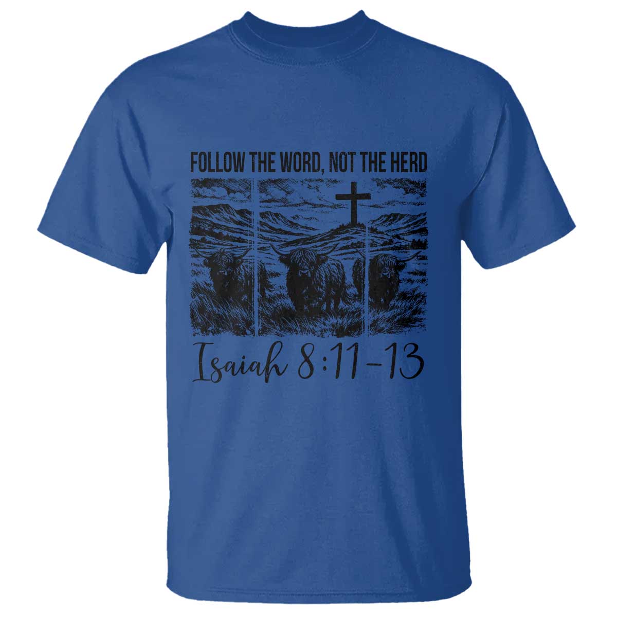 Follow the Word Not The Herd T Shirt Vintage Bible Verse Christian Country Highland Cow Boho - Wonder Print Shop