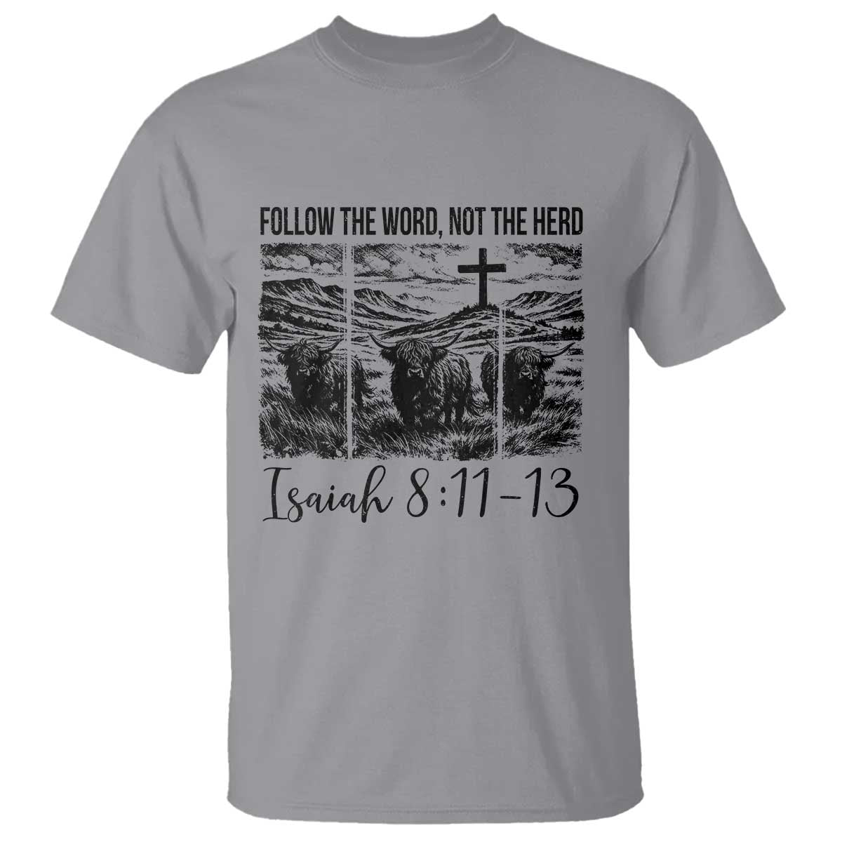 Follow the Word Not The Herd T Shirt Vintage Bible Verse Christian Country Highland Cow Boho - Wonder Print Shop