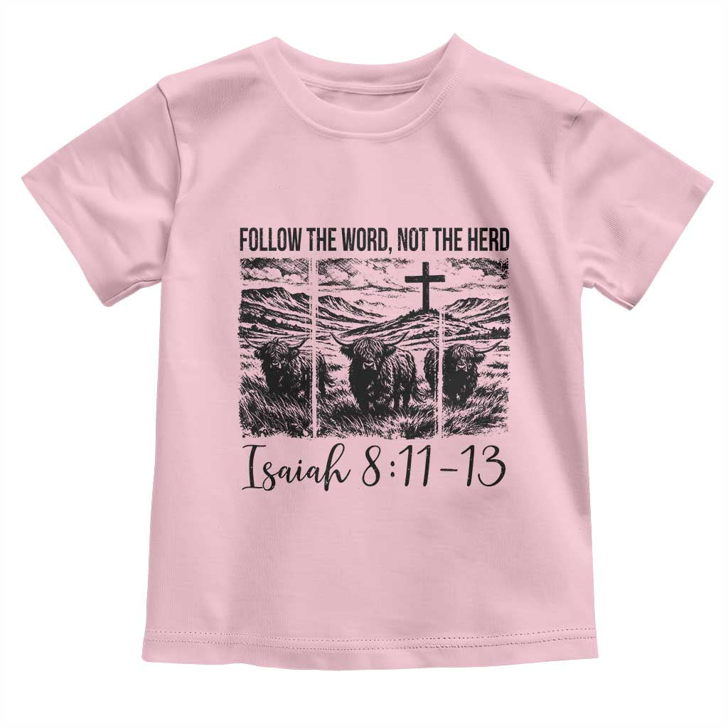 Follow the Word Not The Herd Toddler T Shirt Vintage Bible Verse Christian Country Highland Cow Boho - Wonder Print Shop