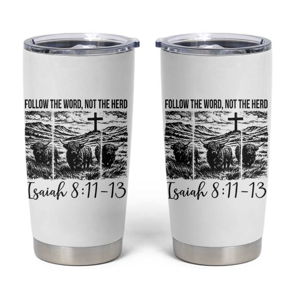 Follow the Word Not The Herd Tumbler Cup Vintage Bible Verse Christian Country Highland Cow Boho - Wonder Print Shop
