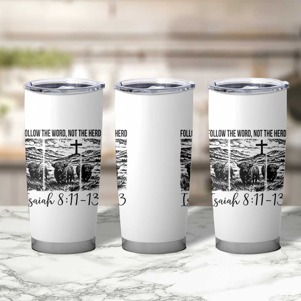 Follow the Word Not The Herd Tumbler Cup Vintage Bible Verse Christian Country Highland Cow Boho - Wonder Print Shop