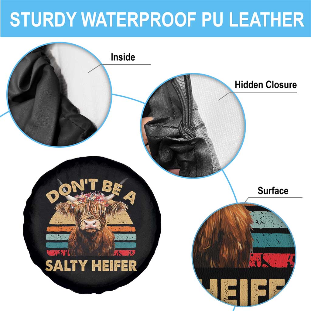 Highland Cow Spare Tire Cover Dont Be A Salty Heifer - Wonder Print Shop