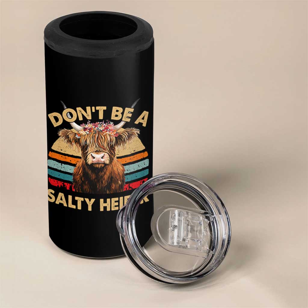 Highland Cow 4 in 1 Can Cooler Tumbler Dont Be A Salty Heifer - Wonder Print Shop