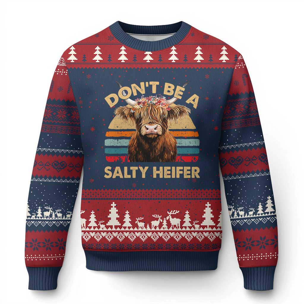 Highland Cow Ugly Christmas Sweater Dont Be A Salty Heifer - Wonder Print Shop