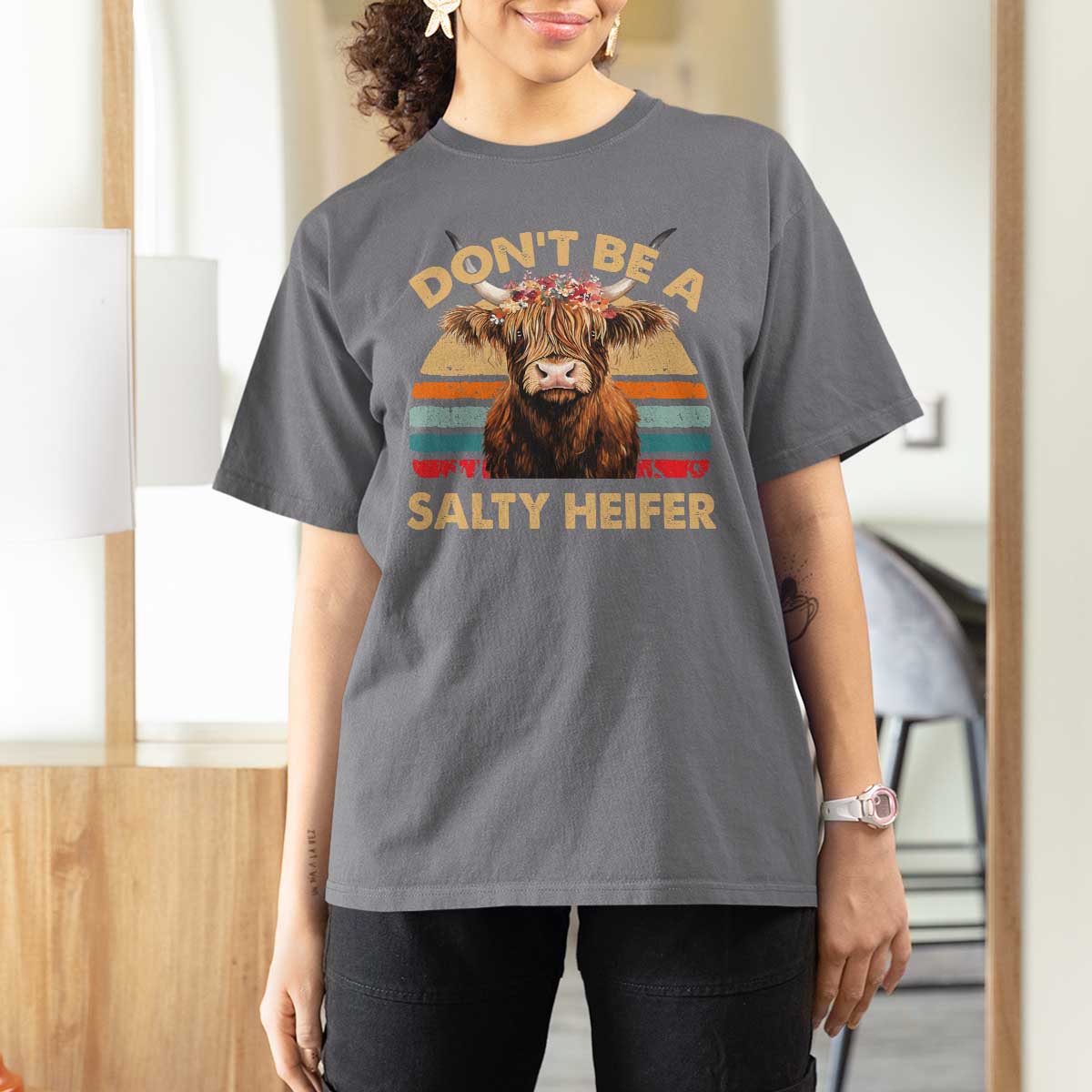 Highland Cow T Shirt For Women Dont Be A Salty Heifer - Wonder Print Shop