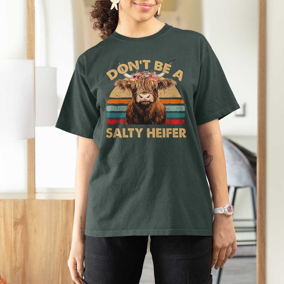 Highland Cow T Shirt For Women Dont Be A Salty Heifer - Wonder Print Shop