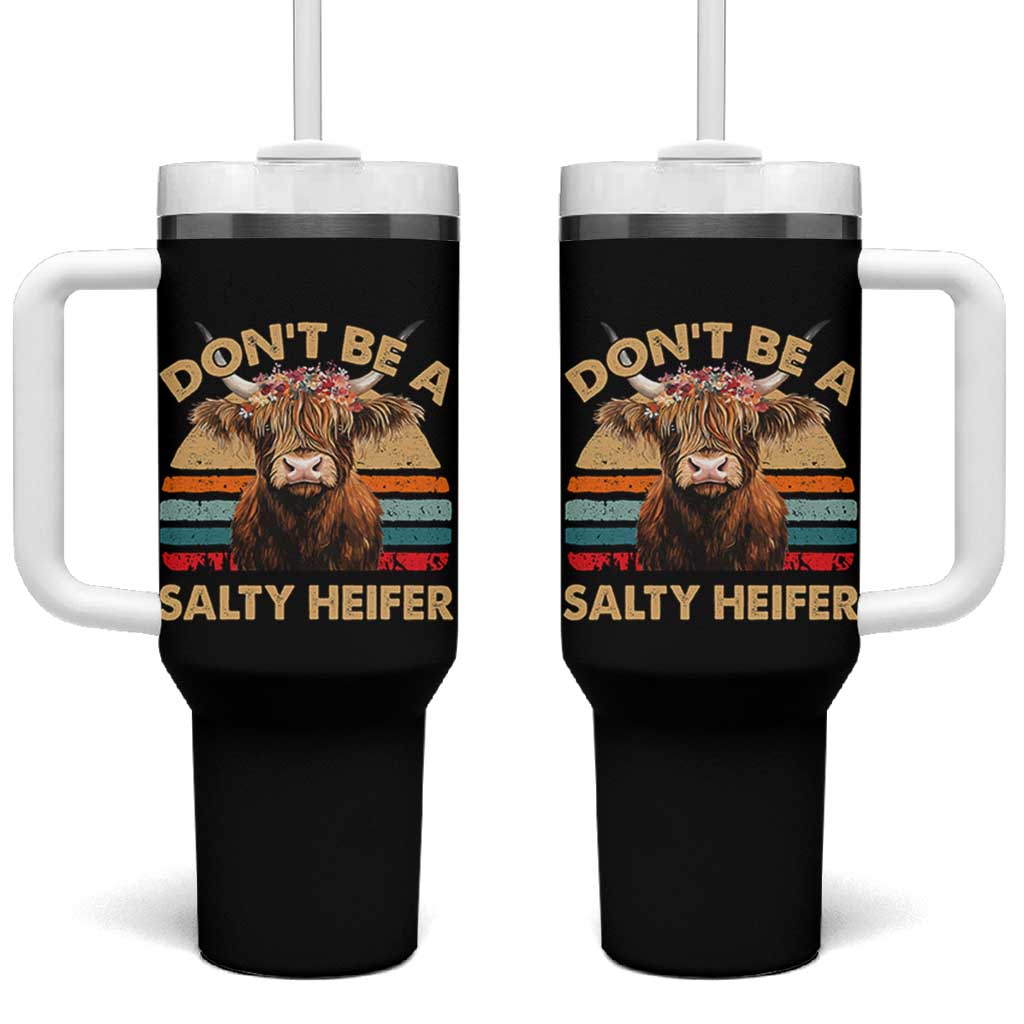 Highland Cow Tumbler With Handle Dont Be A Salty Heifer - Wonder Print Shop