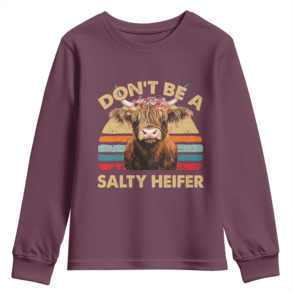 Highland Cow Youth Sweatshirt Dont Be A Salty Heifer - Wonder Print Shop