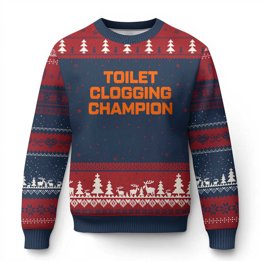 Toilet Clogging Champion Ugly Christmas Sweater Funny Dirty Saying - Wonder Print Shop