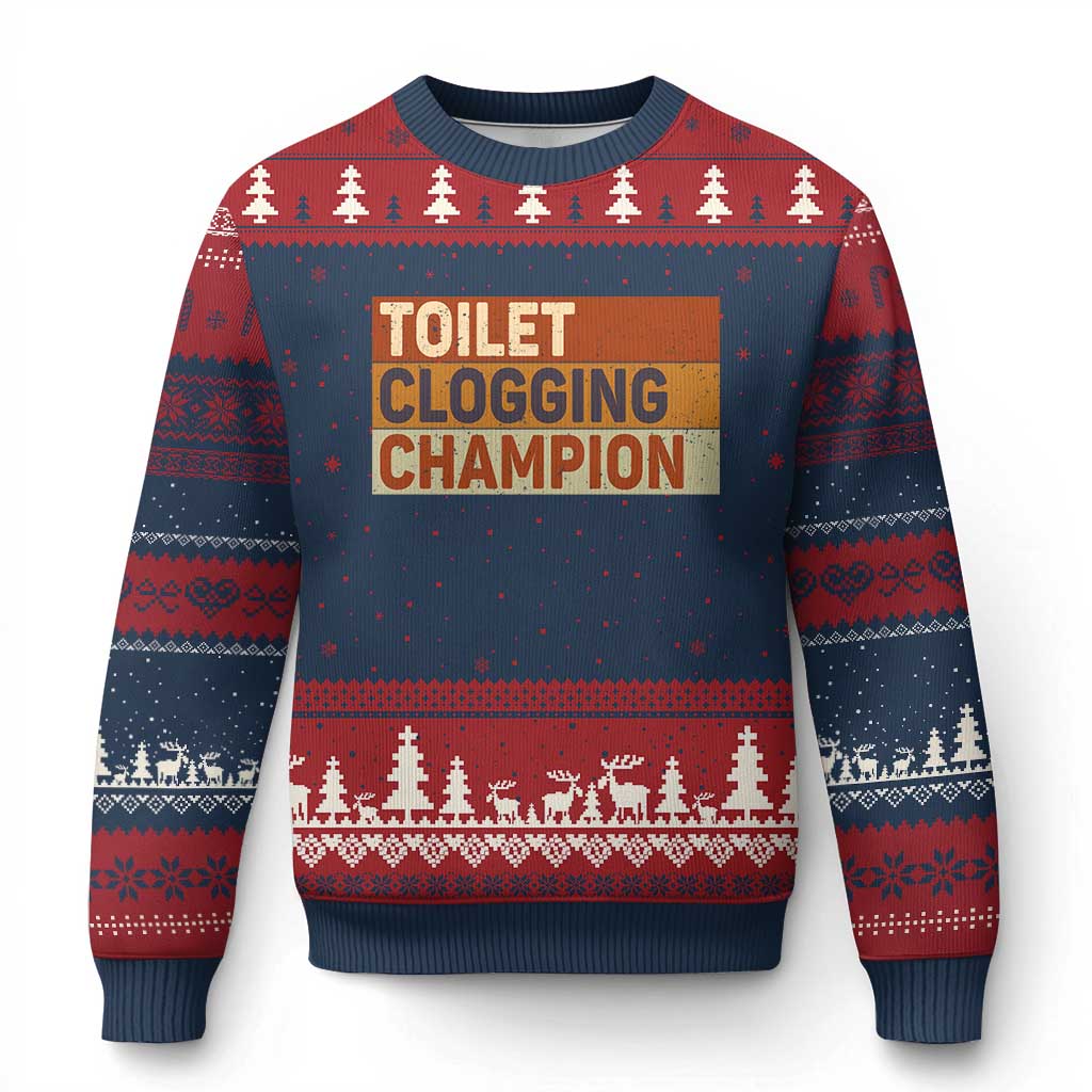 Toilet Clogging Champion Ugly Christmas Sweater - Wonder Print Shop