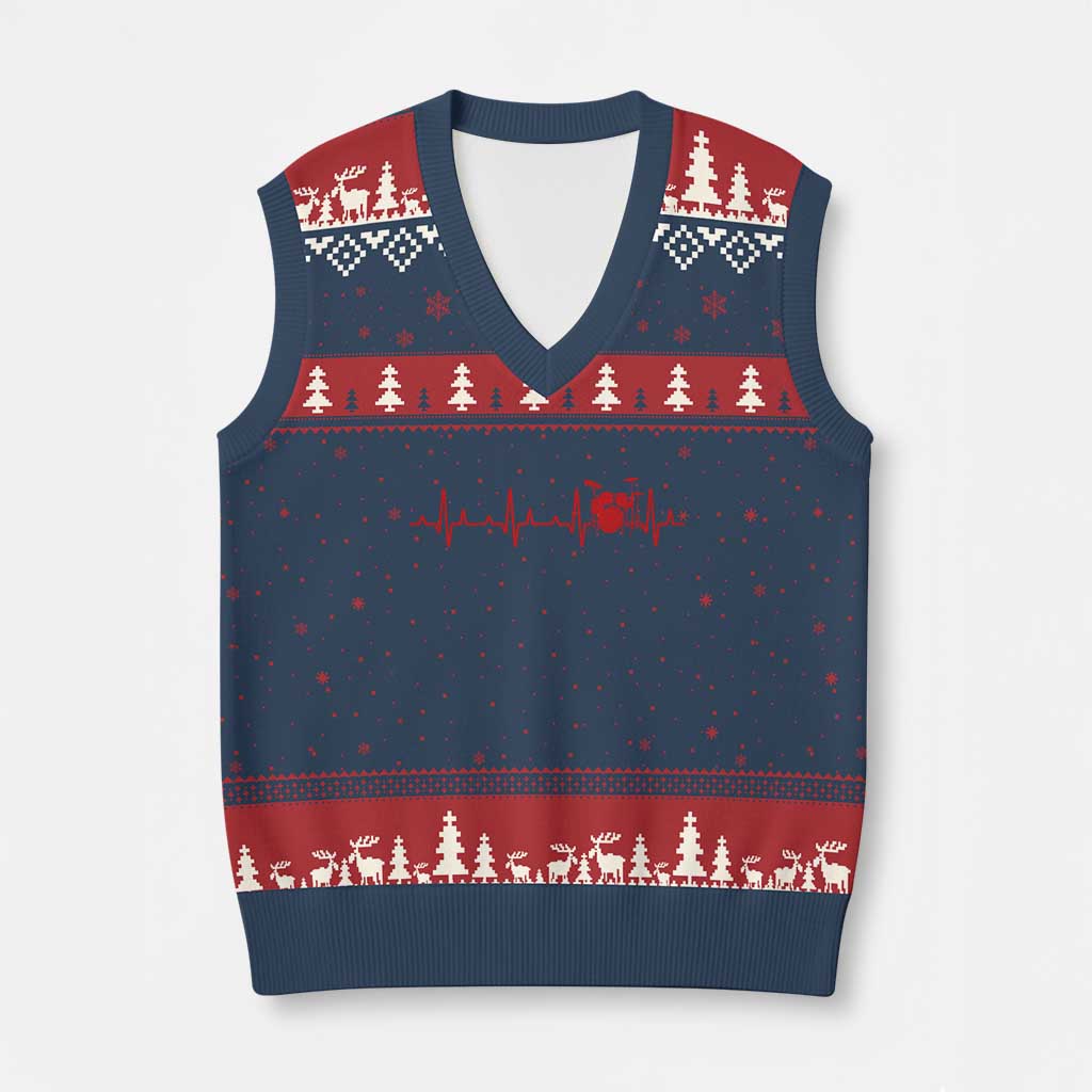 Drums Heartbeat V-Neck Knit Sweater Vest Drummer Percussionist - Wonder Print Shop