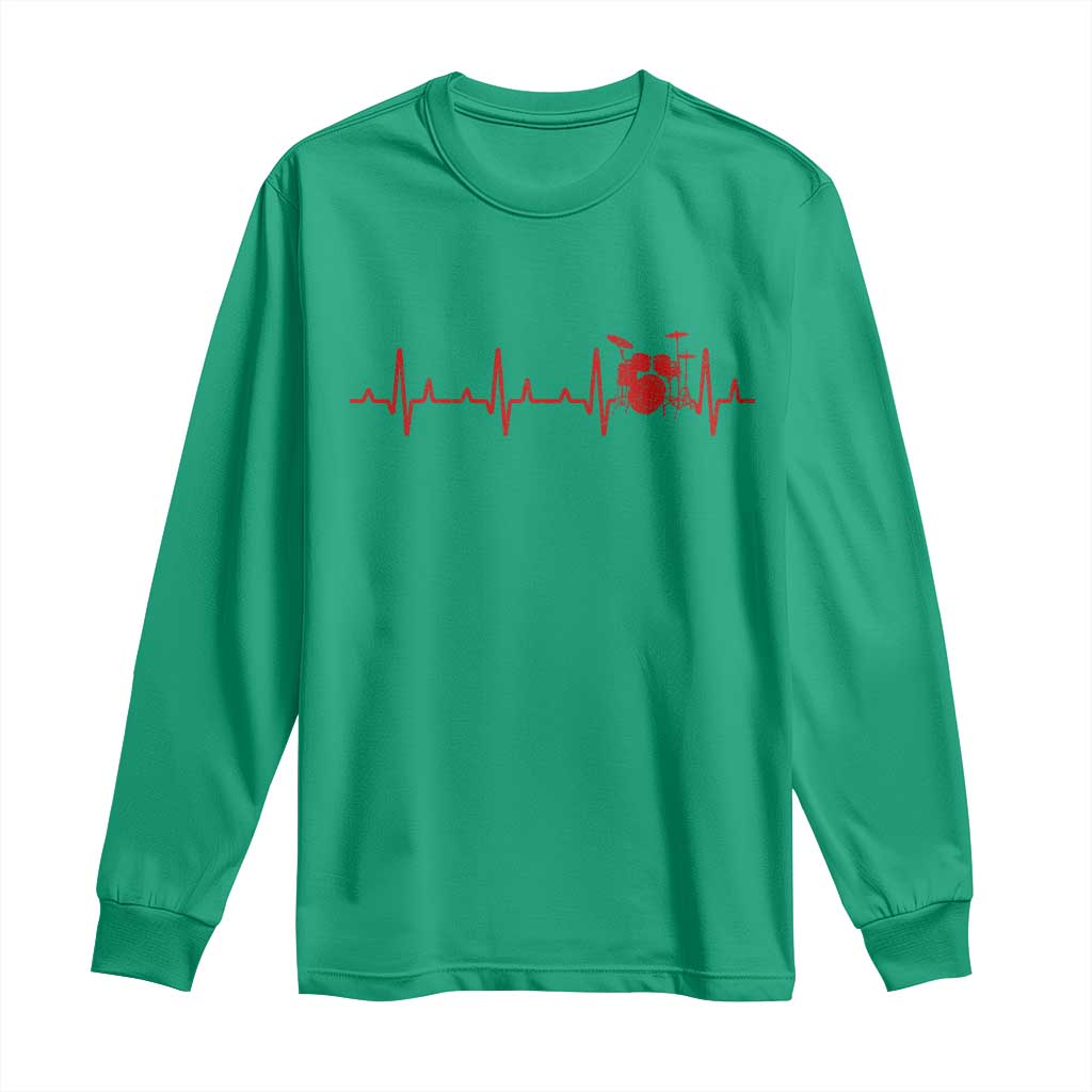 Drums Heartbeat Long Sleeve Shirt Drummer Percussionist - Wonder Print Shop