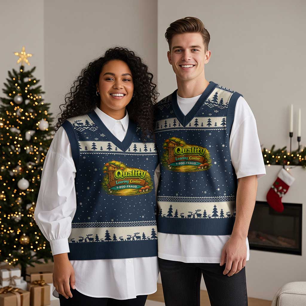 Quality Learing Center V-Neck Knit Sweater Vest Funny Childcare Day Care