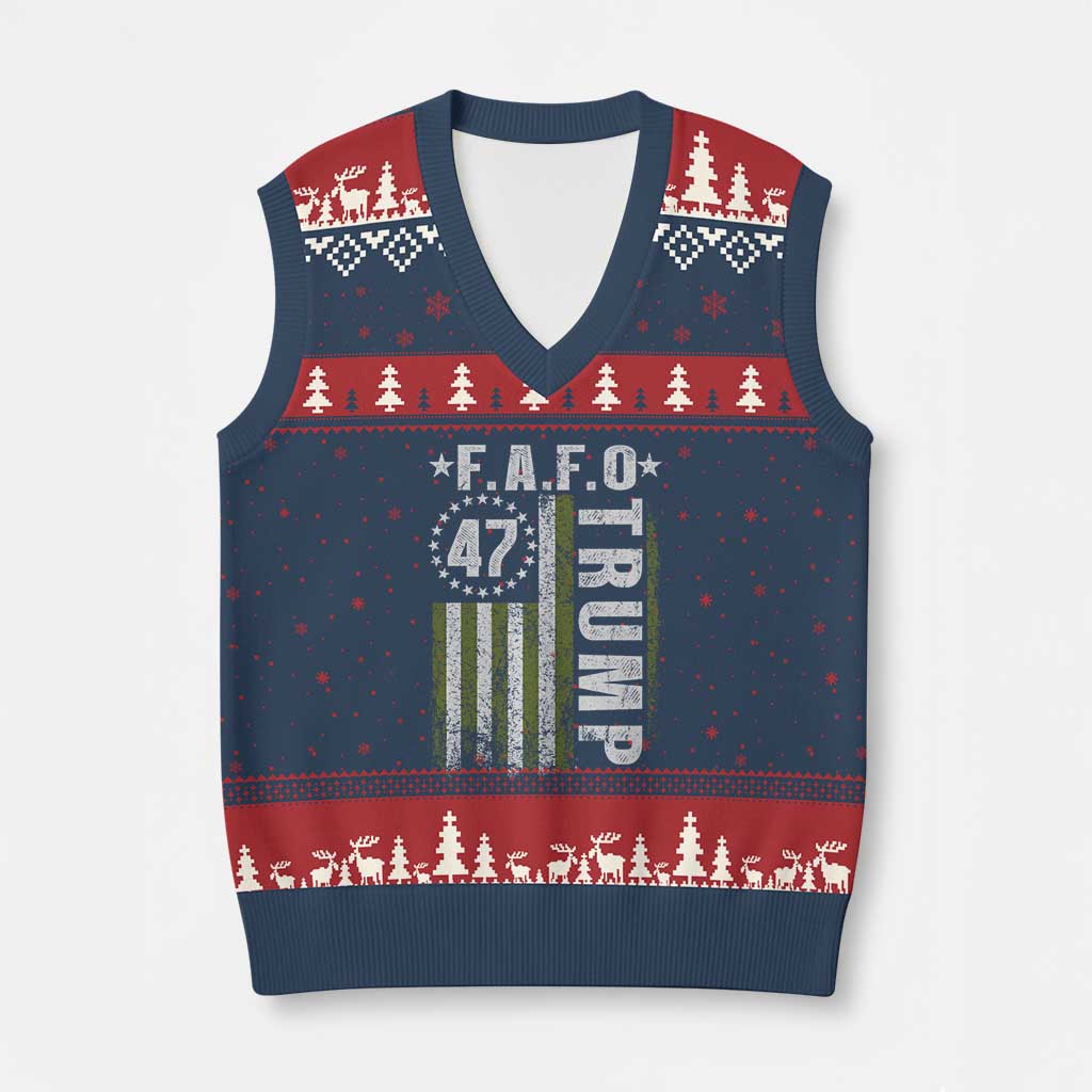 Funny Fafo V-Neck Knit Sweater Vest President 47 FDT American Flag