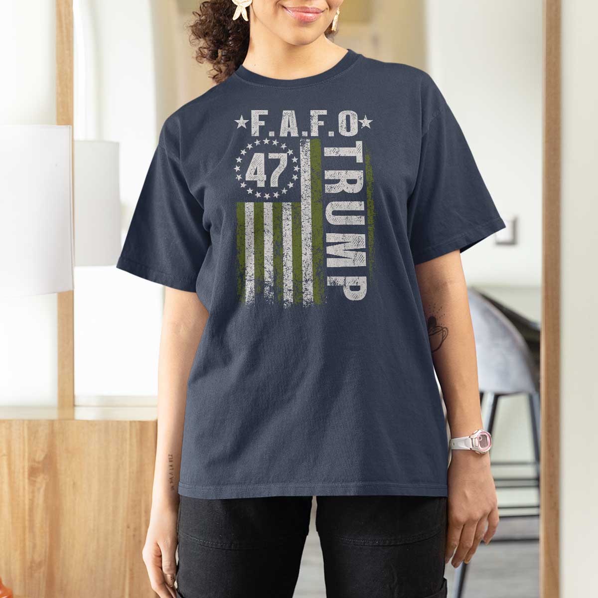 Funny Fafo T Shirt For Women President 47 FDT American Flag