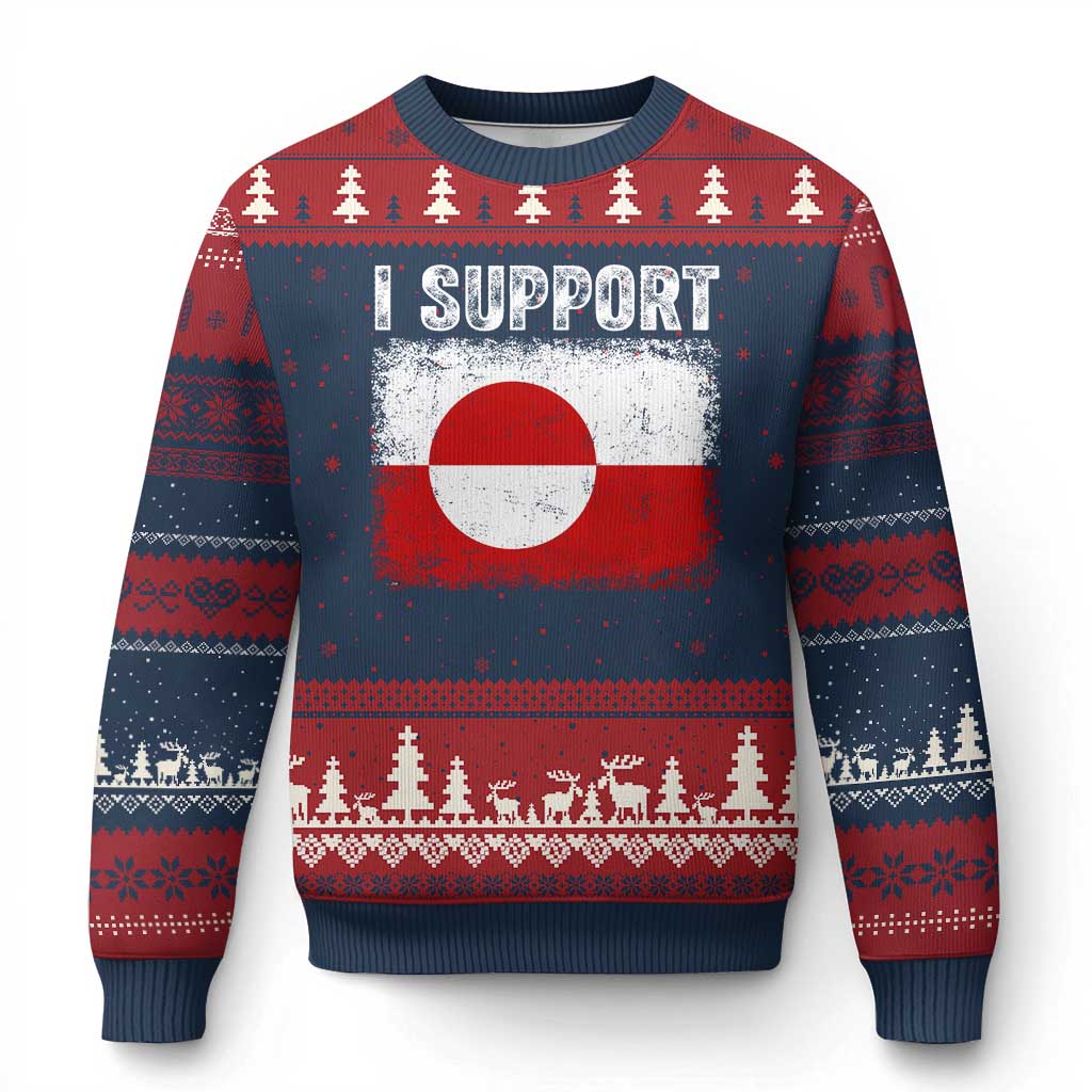 I Support Greenland Ugly Christmas Sweater Grunge Flag