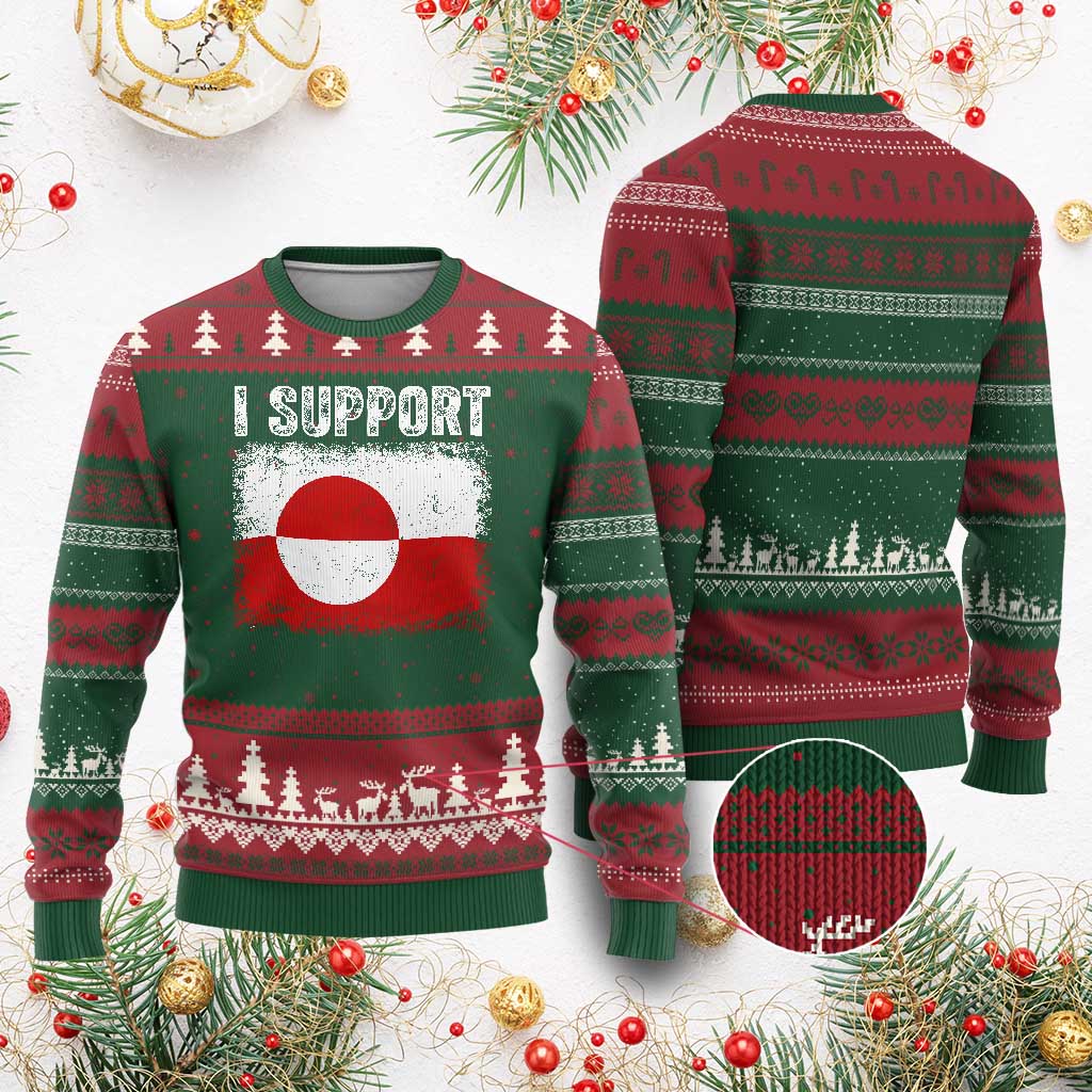 I Support Greenland Ugly Christmas Sweater Grunge Flag
