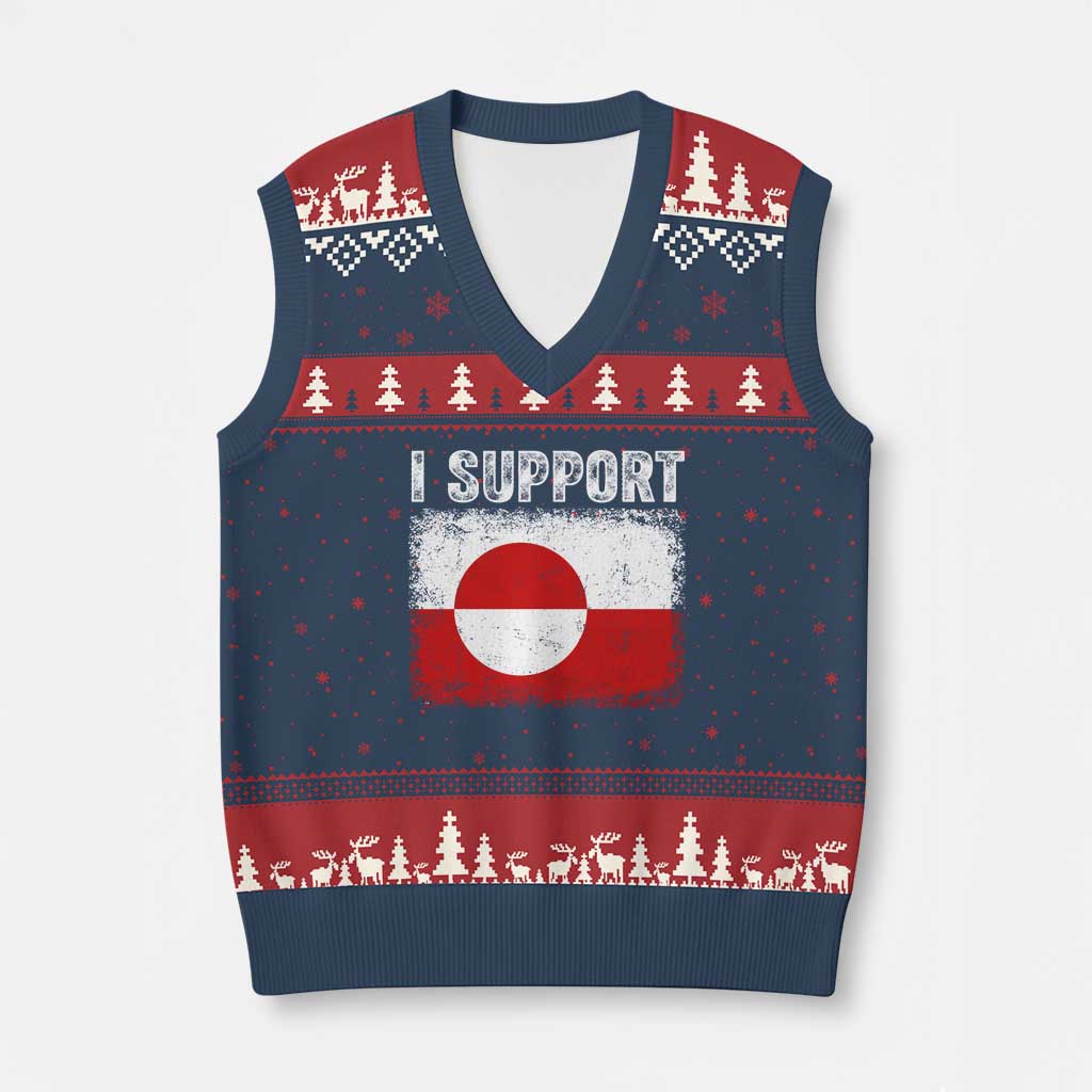 I Support Greenland V-Neck Knit Sweater Vest Grunge Flag