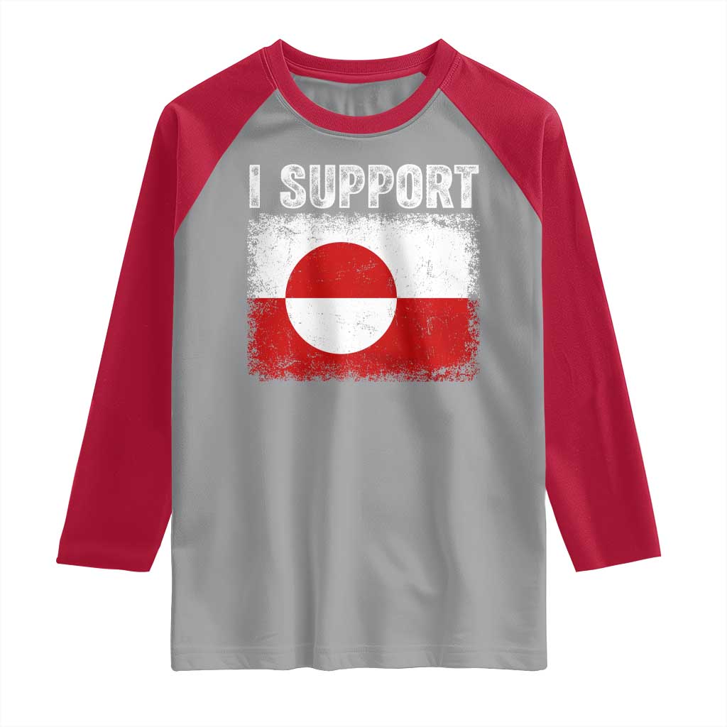 I Support Greenland Raglan Shirt Grunge Flag