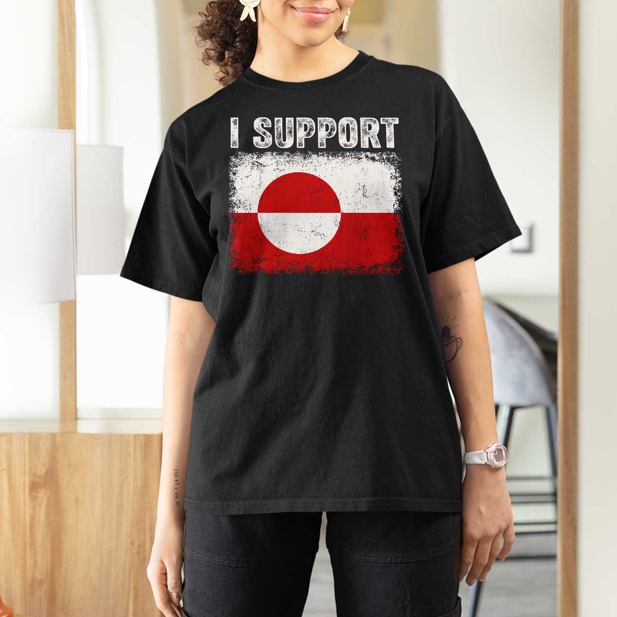 I Support Greenland T Shirt For Women Grunge Flag