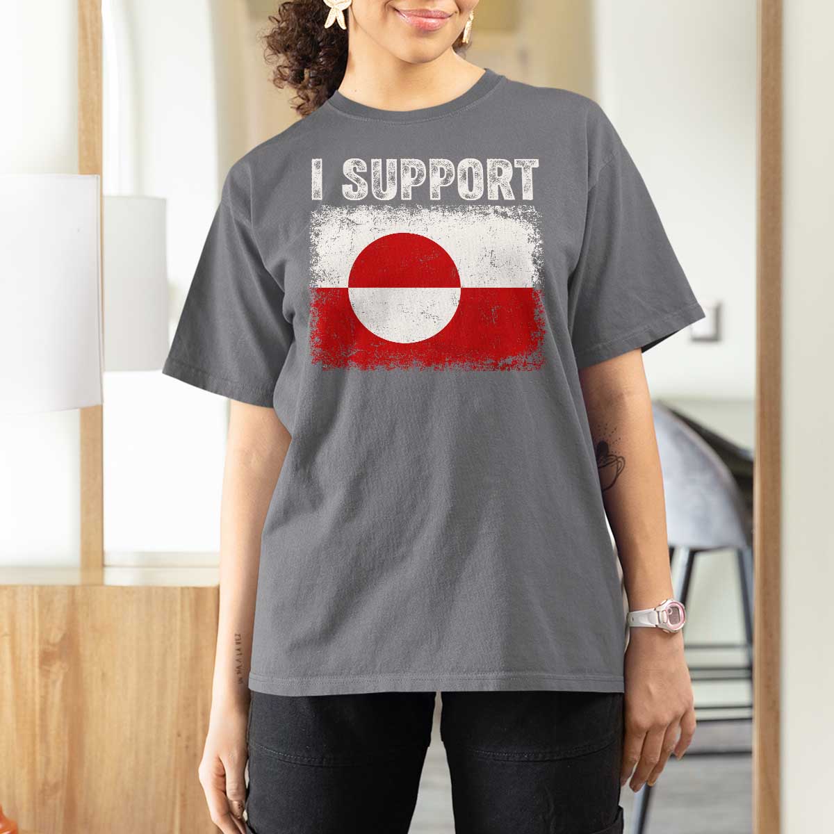 I Support Greenland T Shirt For Women Grunge Flag