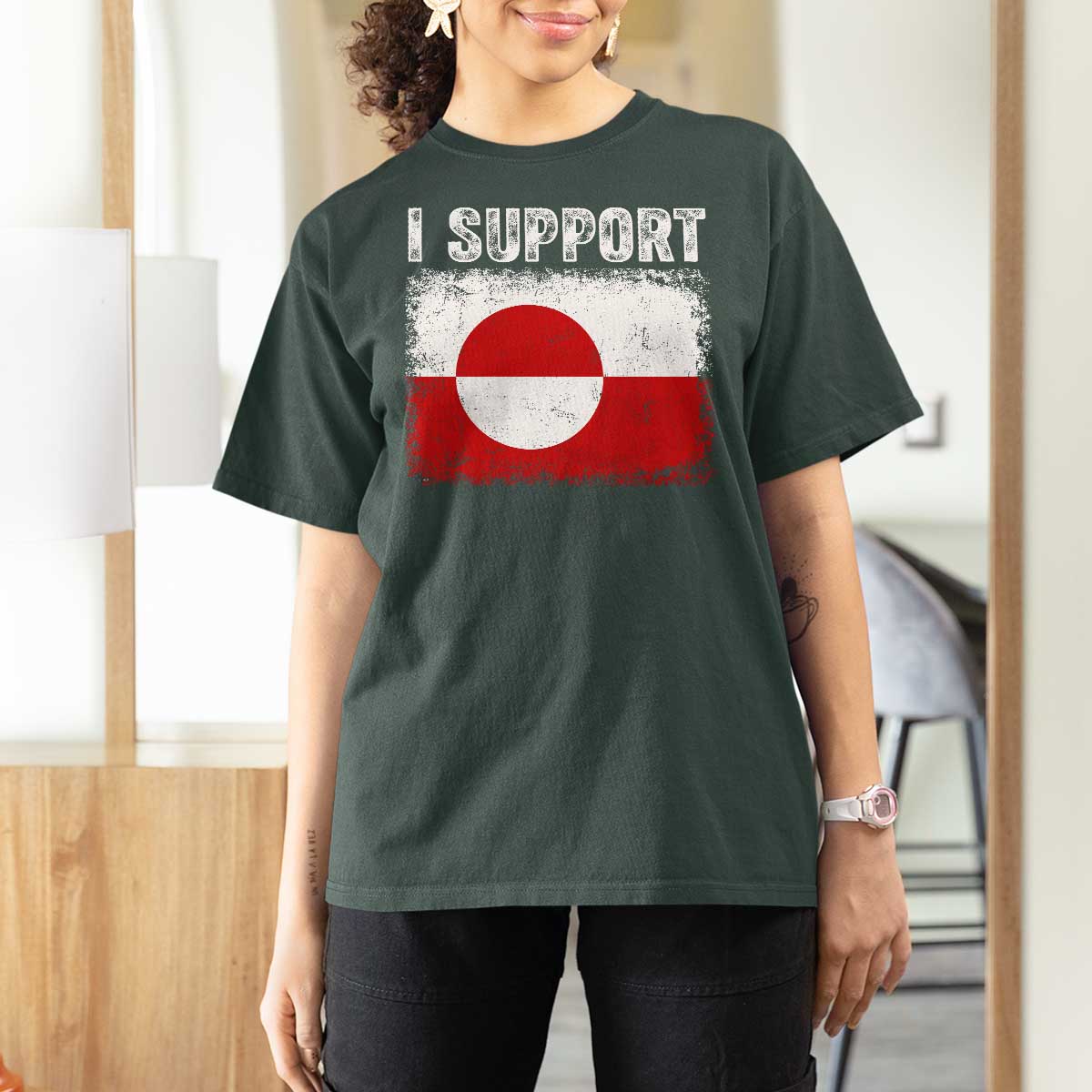 I Support Greenland T Shirt For Women Grunge Flag