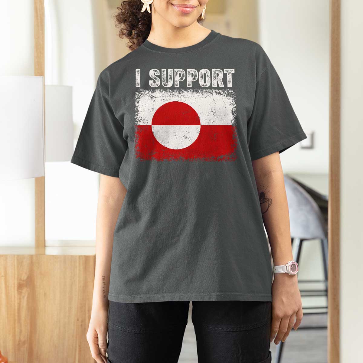 I Support Greenland T Shirt For Women Grunge Flag